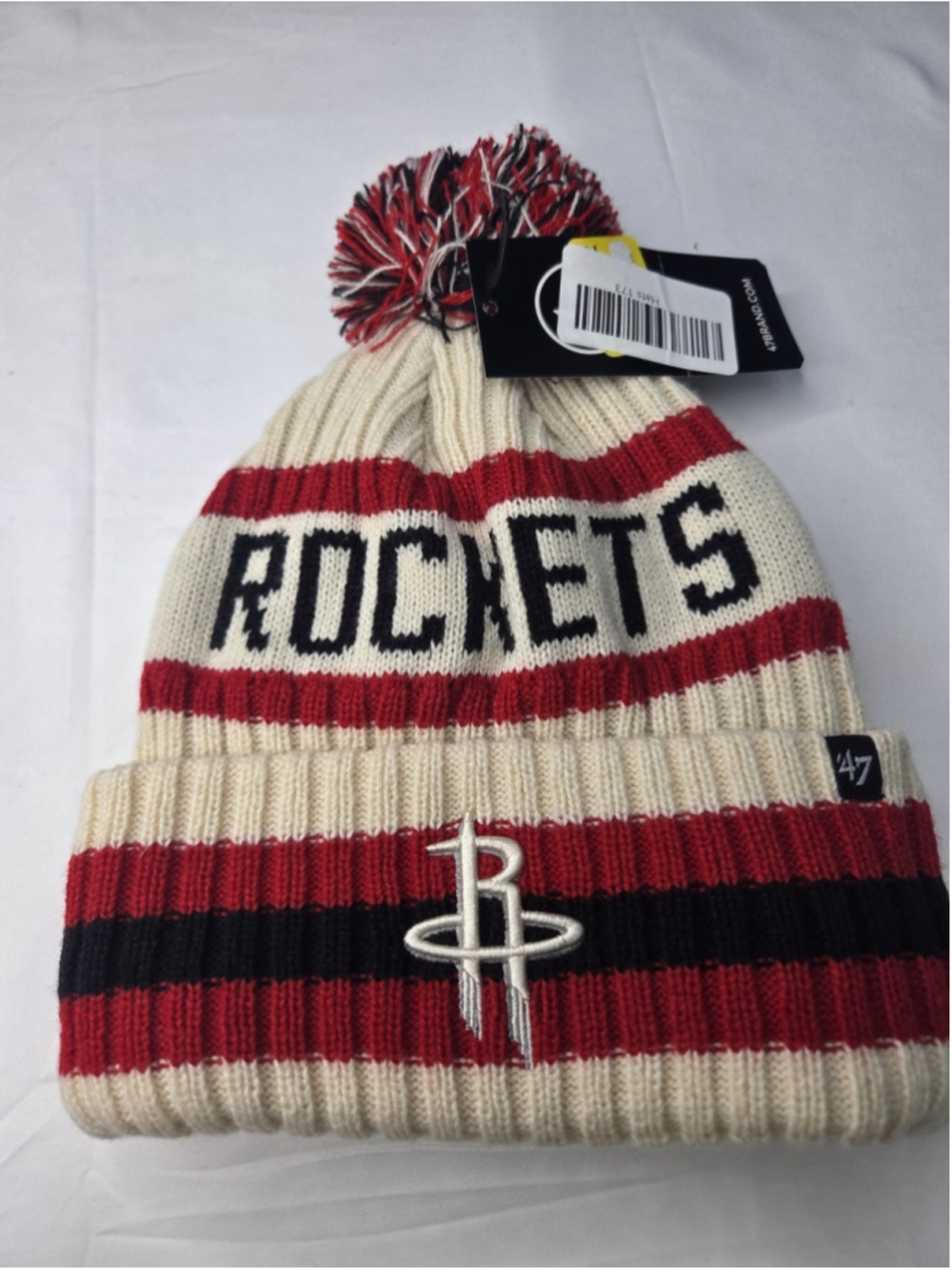 '47 Houston Rockets NBA Cuffed Pom Knit Beanie Natural Red Black NWT #173
